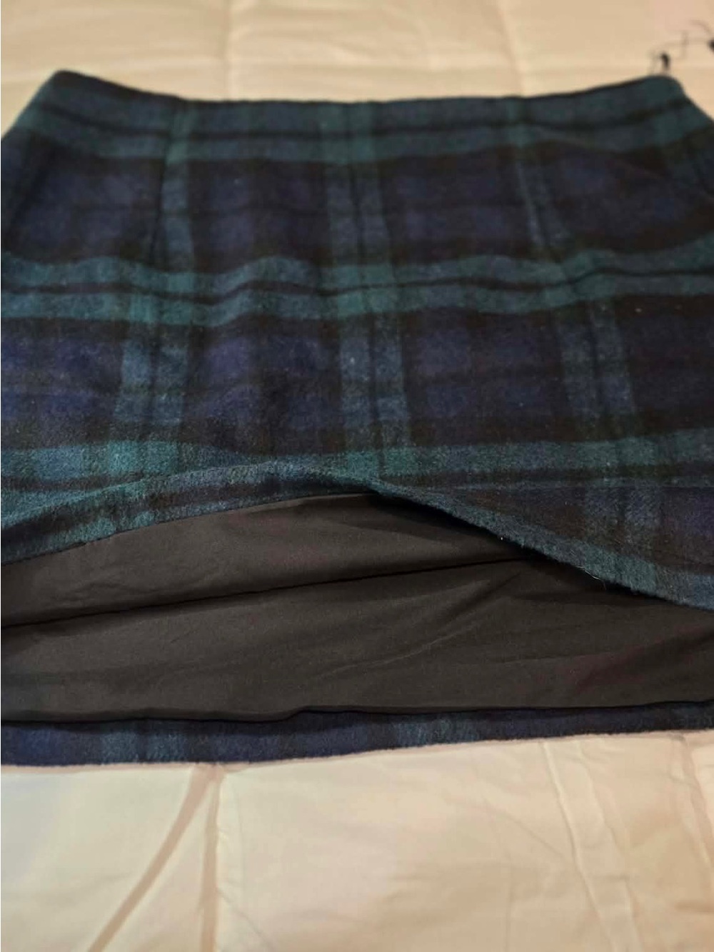 Classic Green & Navy Plaid Mini Skirt 20% wool 80% polyester size M NWT - Picture 4 of 10